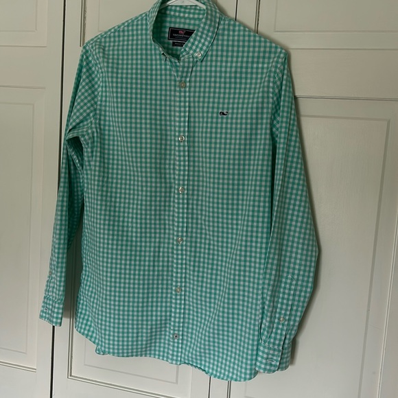 Vineyard Vines Performance XL (18) Green and White Gingham Whale Shirt - Picture 1 of 8